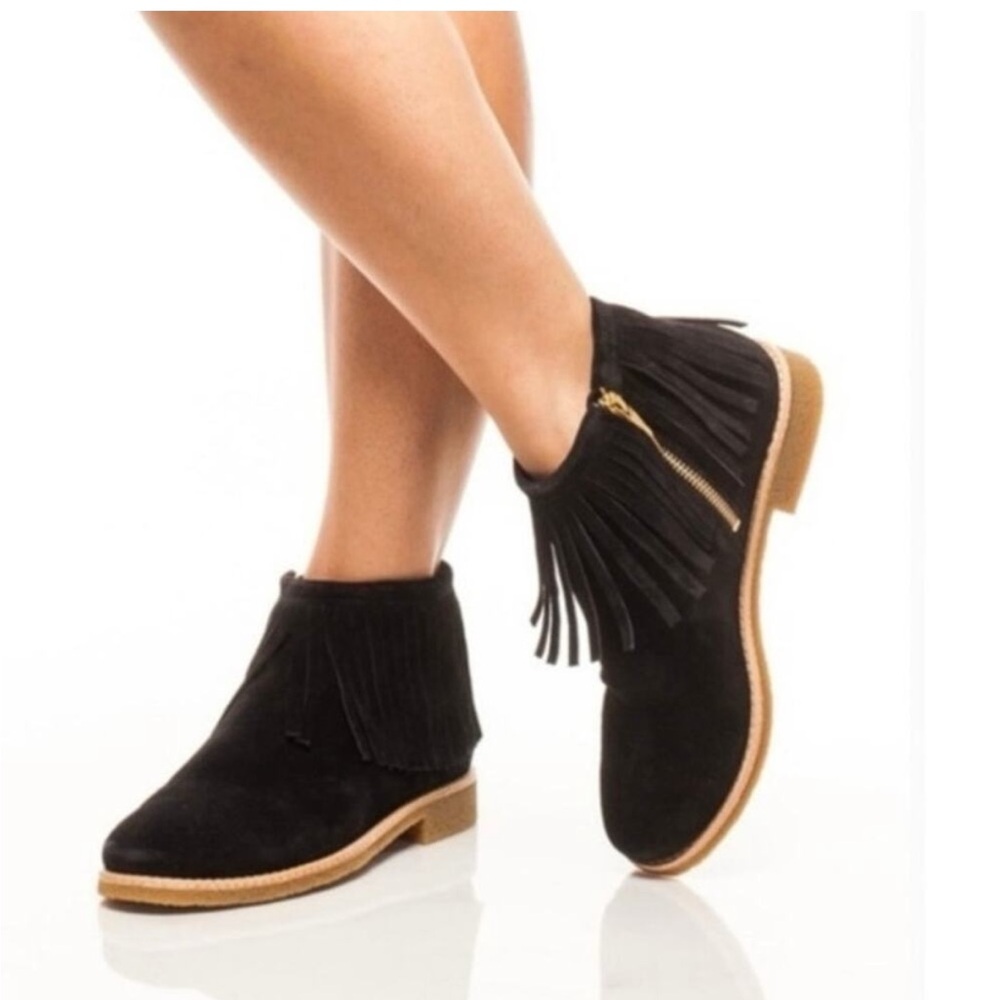 Kate Spade Black Suede Ankle Booties with Fringe